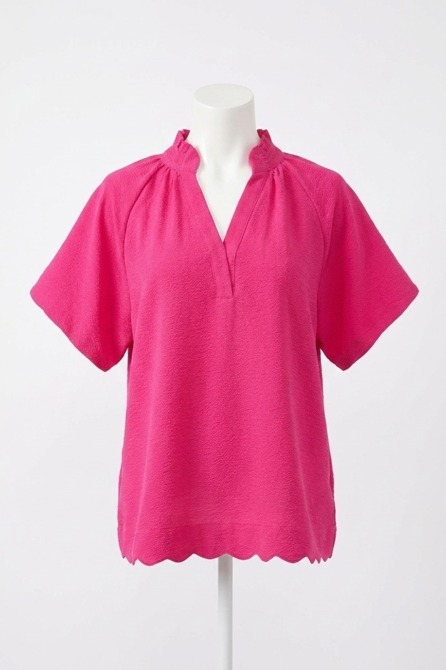 NEW UMGEE scalloped hem textured blouse in fuchsia